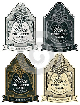 Vector set of ornate hand-drawn labels for wine