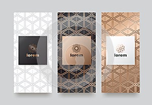 Vector set packaging templates with abstract texture for luxury products.