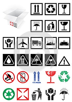 Vector set of packing symbols and labels.