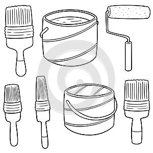 Vector set of paint bucket and paint brush