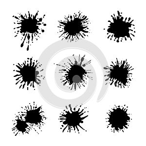 Vector Set of Paint Splatters, Black Ink Abstract Shapes Isolated.