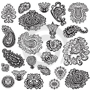 Vector set of paisley elements