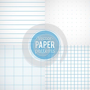 Vector set of paper patterns. Ruled, dotted, millimeter and squared papers. Vector illustration, flat design