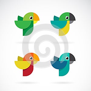 Vector set of parrot design on white background. Wild Animals. Birds. Easy editable layered vector illustration