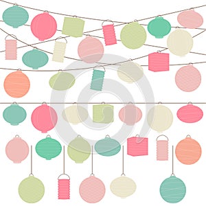 Vector Set of Pastel Colored Holiday Paper Lanterns
