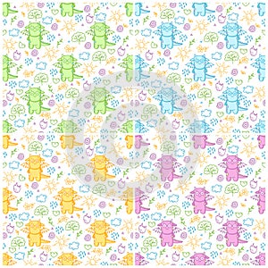 Vector set patterns with cute dinos and design elements.