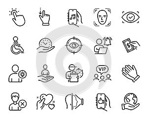 Vector set of Pay money, Biometric eye and Save planet line icons set. Vector