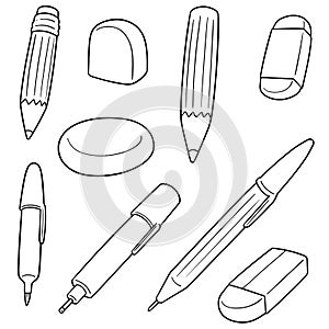 Vector set of pen, pencil, eraser