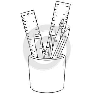 Vector set of pen, pencil, paintbrush and ruler