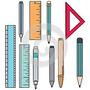 Vector set of pen, pencil and ruler