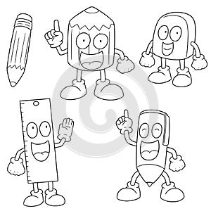 Vector set of pen, pencil, ruler and eraser