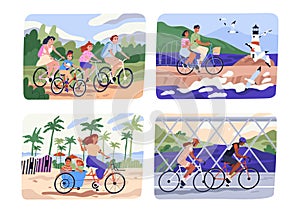 Vector Set of people on bicycle