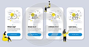 Vector Set of People icons related to Budget profit, Face id and Time management. Vector