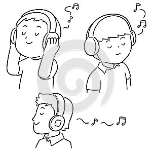 Vector set of people listening music