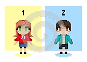 Vector Set of people in pixel art style