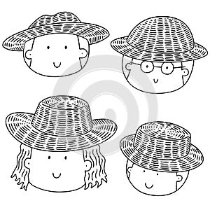 Vector set of people with straw hat