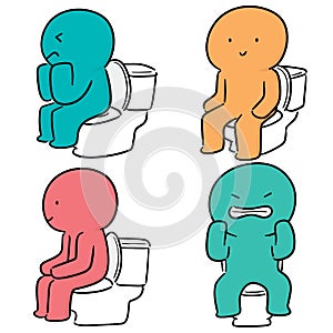 Vector set of people use flush toilet