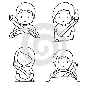 Vector set of people use safety belt