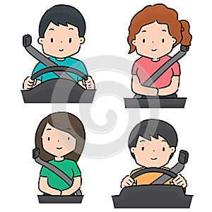 Vector set of people use safety belt