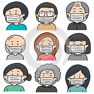 Vector set of people using medical protective mask