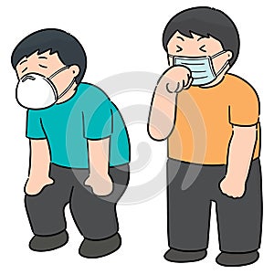 Vector set of people using medical protective mask