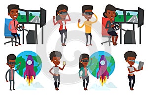 Vector set of people using modern technologies.