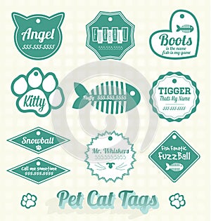 Vector Set: Pet Cat Name Tags