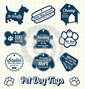 Vector Set: Pet Dog Name Tag Labels