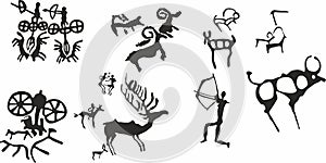 Vector set of petroglyphs of Kazakhstan