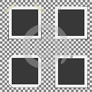 Vector set of photo frames on a transparent background attached in various ways.