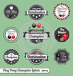 Vector Set: Ping Pong Champion Labels and Icons