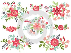 Vector Set of Pink Floral Bouquets