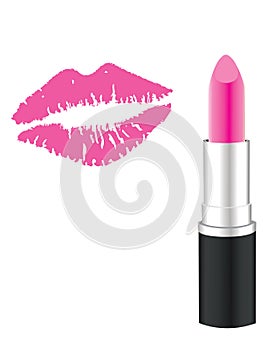 Vector Set Of Pink Lipstick Kiss and Lipstick Kiss