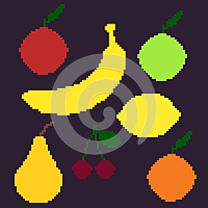 Vector Set of Pixel Fruit Illustrations.