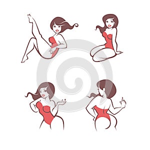 Vector set of plus size pinup girls for your logo cartoon coll