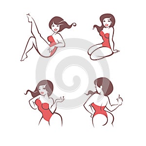 Vector set of plus size pinup girls for your logo cartoon coll photo
