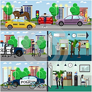 Vector set of police concept posters, banners in flat style