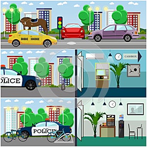 Vector set of police interior posters, banners in flat style