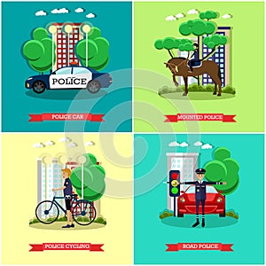 Vector set of police posters in flat style.