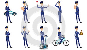 Vector set of police woman characters.