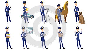 Vector set of police woman characters.