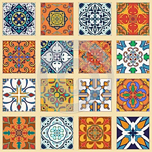 Vector set of Portuguese tiles. Collection of colored patterns for design and fashion photo