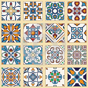 Vector set of Portuguese tiles. Collection of colored patterns for design and fashion photo