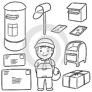 Vector set of postman and postbox