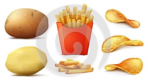 Vector set of potato snacks, french fries, chips