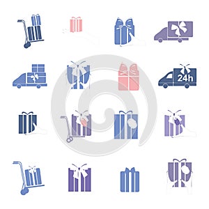 Vector set of present colorful icons. Gift, present, delivery color icons.
