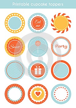 Vector set of printable cupcake toppers, labels