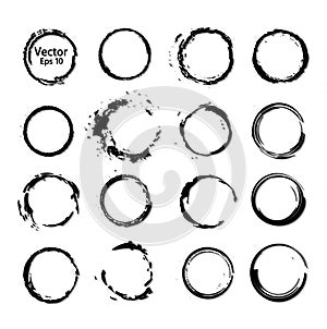 Vector set of processed ink black brushes for creating closed frames of any shape. Collection of monochrome textured