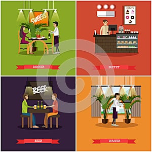 Vector set of pub concept posters in flat style