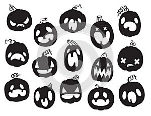 Vector set of pumpkin Emoji for Halloween. Funny, scared, angry pumpkins.